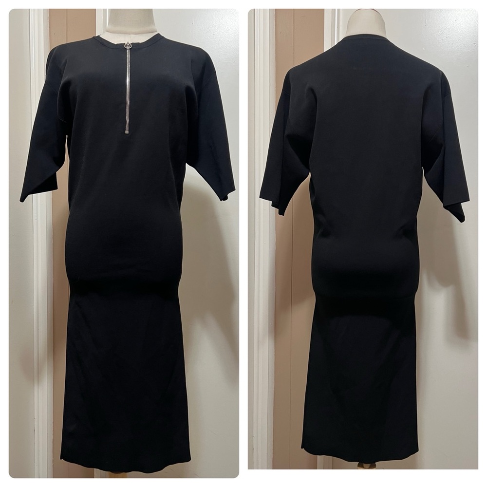 STELLA MCCARTNEY Black Ribbed Knit Midi Dress Zip Front Detail Size 40 2 US